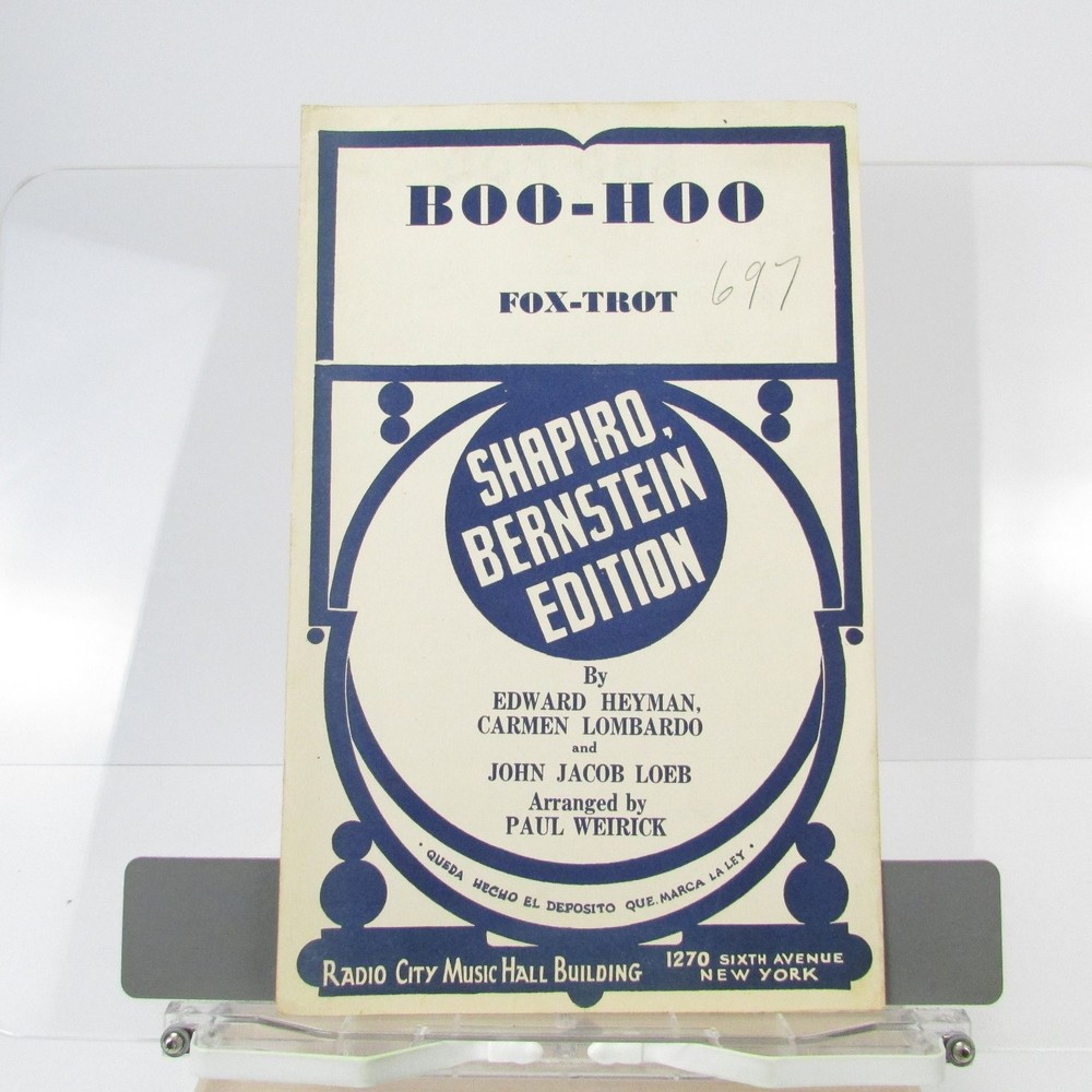 Boo-Hoo Sheet Music Fox-Trot Heyman Lombardo Loeb Shapiro Bernstein 1937 Guitar