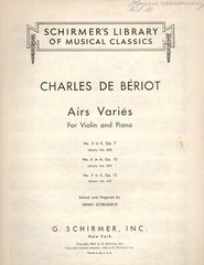 Charles de Beriot – Airs Varies No, 6 in A, Op. 12, for Violin and Piano