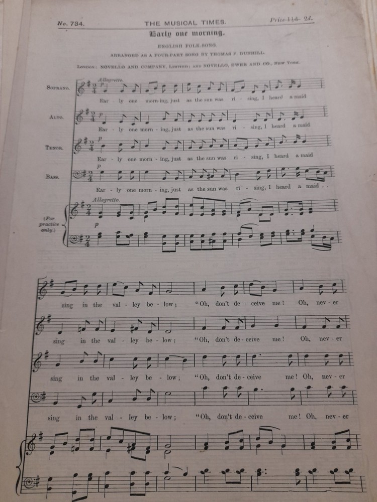 ANON/ EARLY ONE MORNING/ SATB AND PIANO