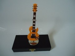 Electric Guitar Yellow Miniature & Hard Black Case Stand Musical Instrument Gift