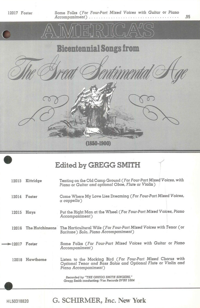 Foster Some Folks Sheet Music SATB Piano Guitar 1974 Smith Starobin Bicentennial