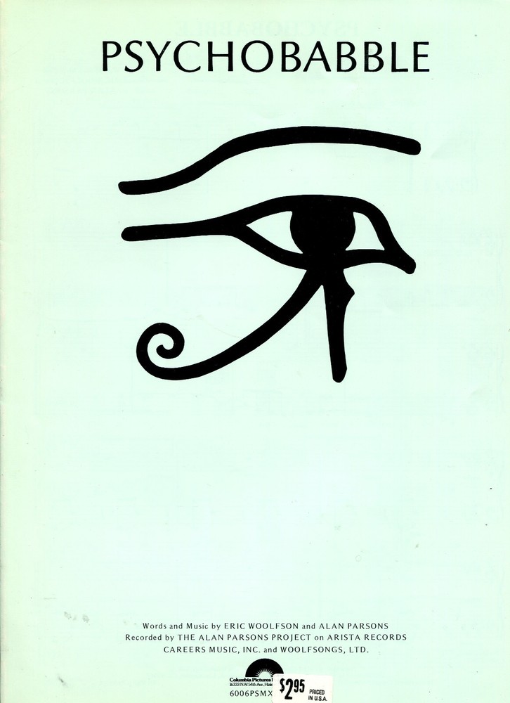 1982 Sheet Music ~ PSYCHOBABBLE ~ Alan Parsons Project ~ NEW! Vintage!