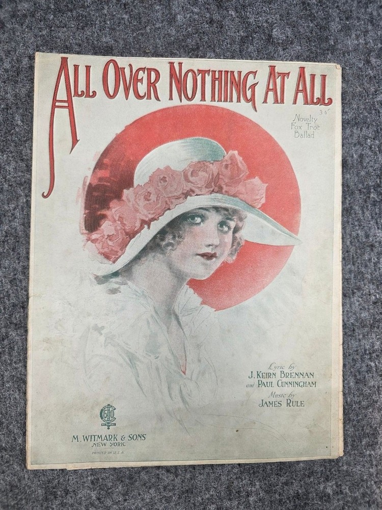 All Over Nothing At All Sheet Music M. Witmark & Sons 1922