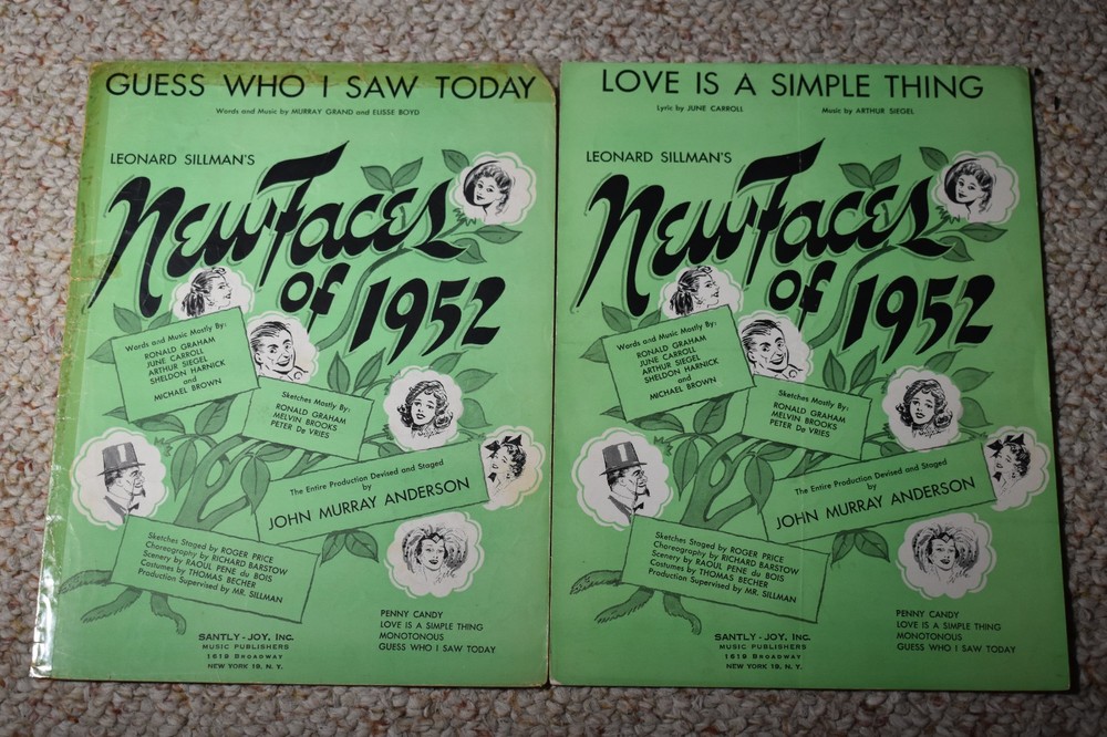 « Guess Who I Saw Today » & « Love Is a Simple Thing » New Faces of 1952 Sheet Music