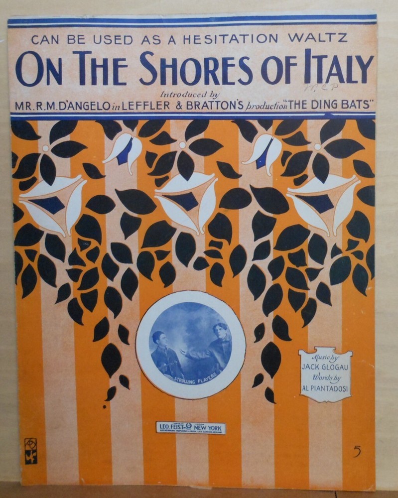 On The Shores of Italy – 1914 large size sheet music – Strolling Players photo