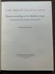 *NEW* CPE BACH – PASSION ACCORDING to ST MATTHEW (1769) – HARDCOVER FULL SCORE