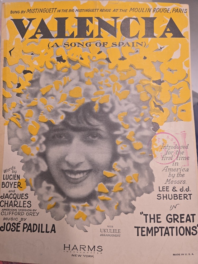 Valencia A Song of Spain Sheet Music J Padilla Great Temptations 1925 P/U/V T53
