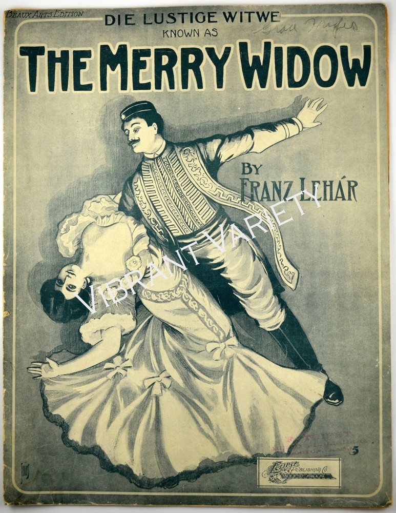 The Merry Widow By Franz Lehar 1908 Sheet Music Art cover By Jenkins~ Dancers~