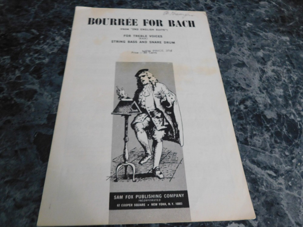 Bourree for Bach 2nd English Suite SSA String Bass Snare Drum