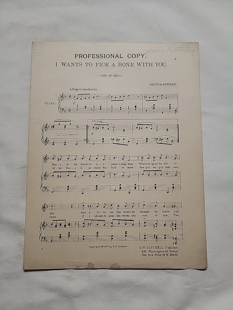 1904 Sheet Music  » I Wants To Pick A Vone With You » Rare Professional Copy