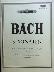 Bach 3 Sonatas Viola & Piano Peters Edition Sheet Music