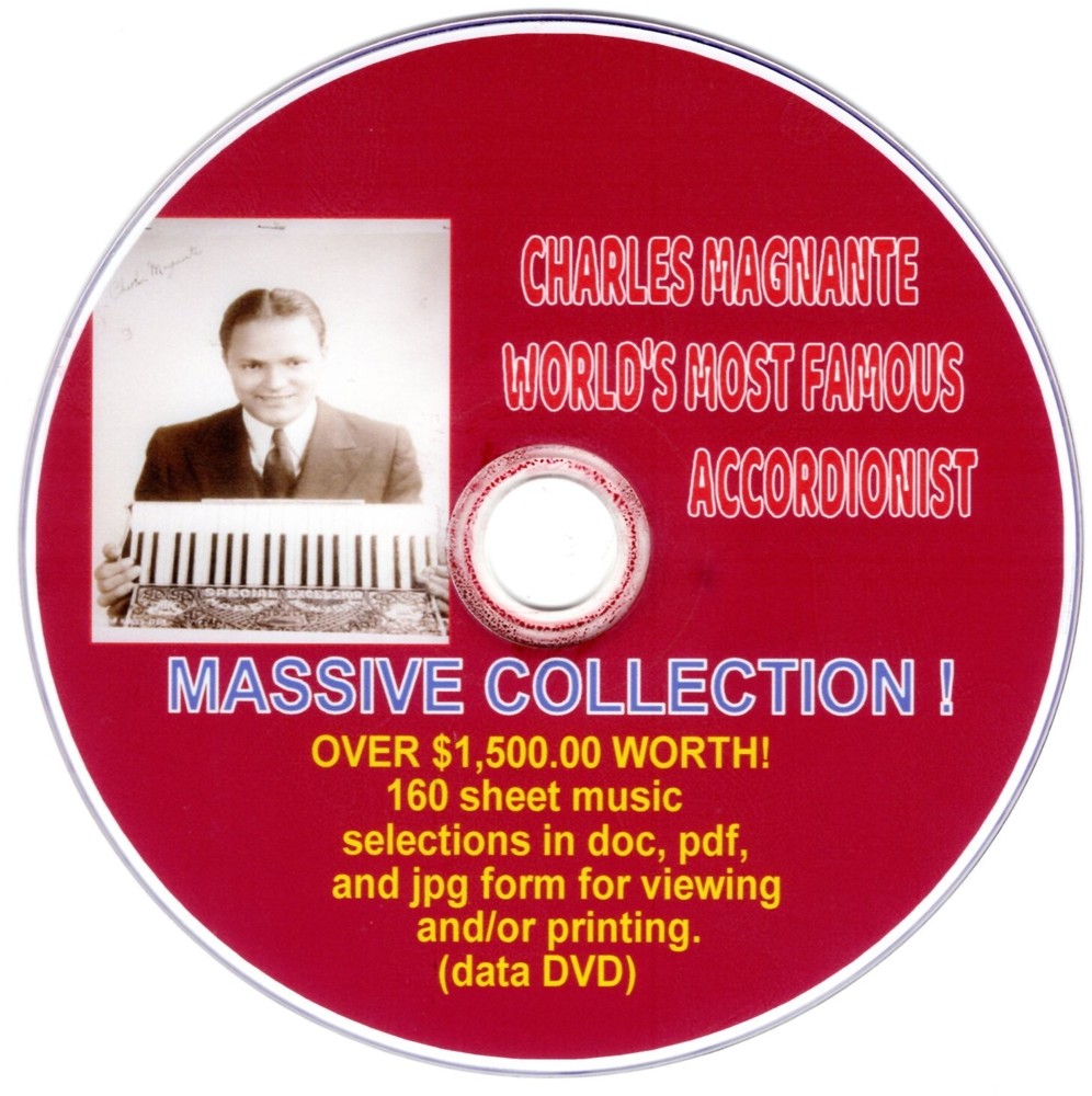 CHARLES MAGNANTE MASSIVE ACCORDION SHEET MUSIC COLLECTION – 16 SELECTIONS on DVD