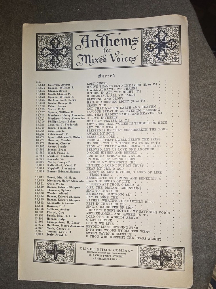 1927 « Anthems For Mixed Voices » Vintage Choir Sheet Music
