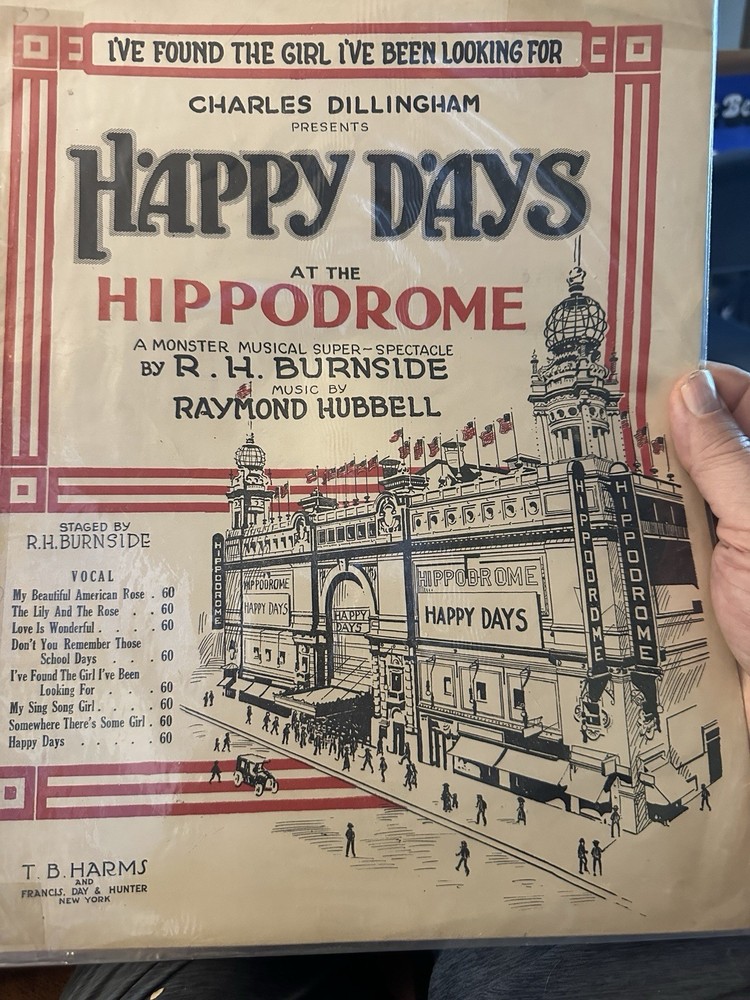 AA 1919 11×14 Revue Sheet Music HAPPY DAYS AT THE HIPPODROME ‘Found The Girl’
