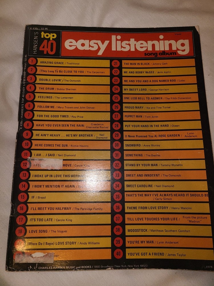 1971 Hansen&rsquo;s Top 40 Easy Listening songbook Song Album
