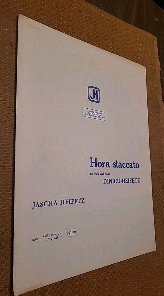 Jascha Heifetz ~ Hora Staccato Viola & Piano Sheet Music c. 1930
