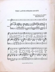 The Latch String Is Out Sheet Music J. W. Caverly 1904 Large Format Sentimental