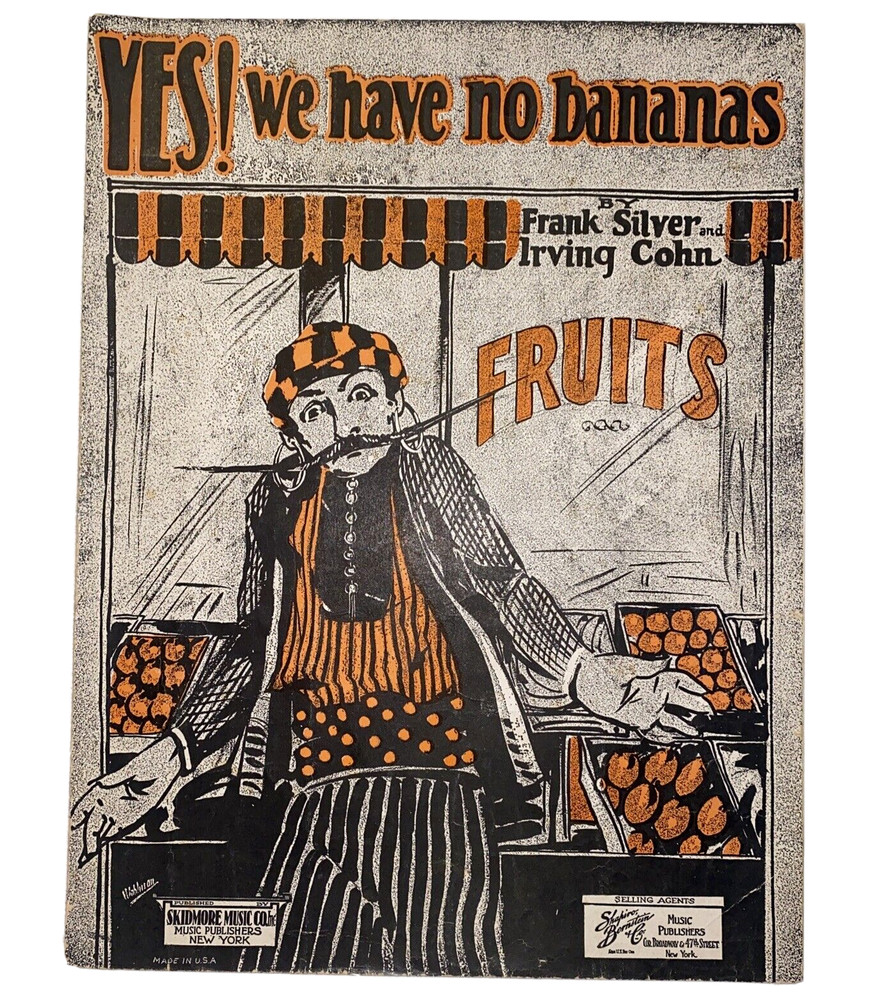 Vintage 1923 Yes! We Have No Bananas Sheet Music by Frank Silver & Irving Cohn