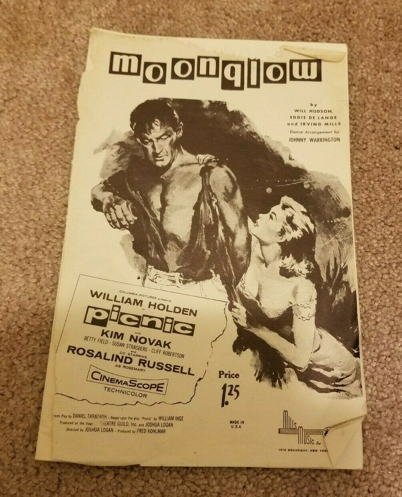 1956 MOONGLOW Sheet Music Picnic Movie Kim Novak William Holden Multiple Parts