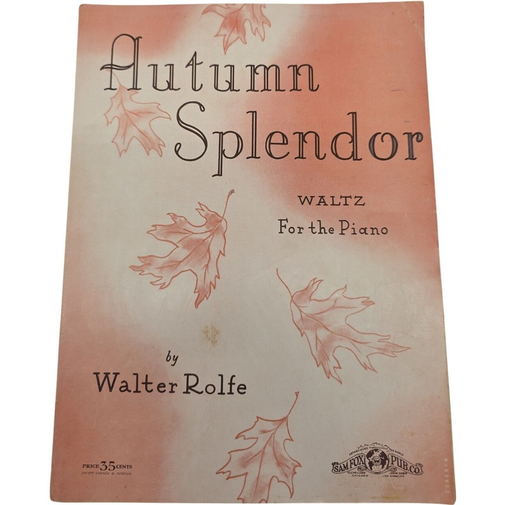 Autumn Splendor Waltz for Piano by Walter Rolfe 1943 Vintage Sheet Music