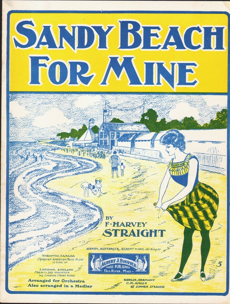 Sandy Beach For Mine 1904 ANTIQUE BATHING SUIT Sheet Music F HARVEY STRAIGHT!