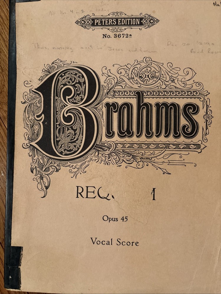 Brahms Requiem Opus 45 Vocal Score Peters Edition No. 3672 in English Paperback