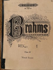 Brahms Requiem Opus 45 Vocal Score Peters Edition No. 3672 in English Paperback