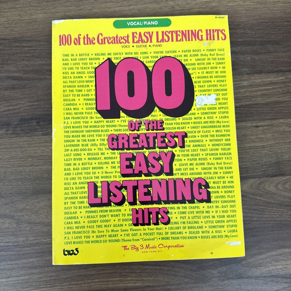 100 of the greatest easy listening hits The Big 3 Music Corp Vocal Piano Vtg