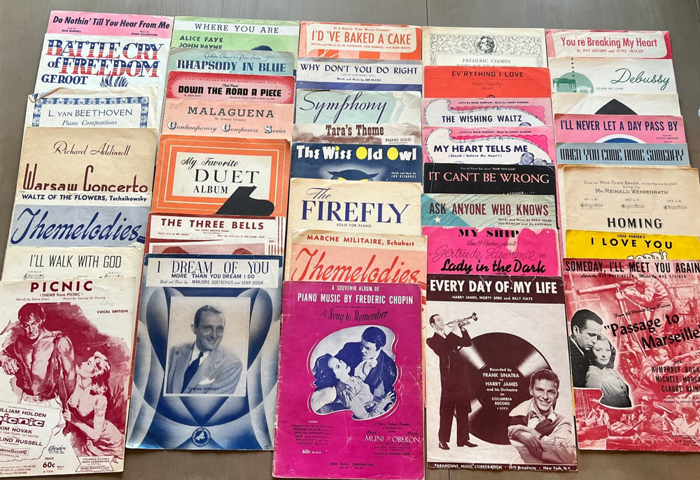 Vintage 1940s Sheet Music Collection Lot 30+ Piano Vocal Duet Classic Hits Rare