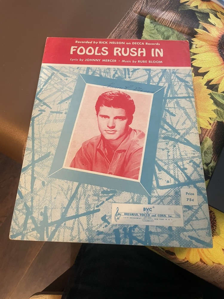 Vintage Sheet Music Fools Rush In-Rick Nelson Pop Early Rock & Roll