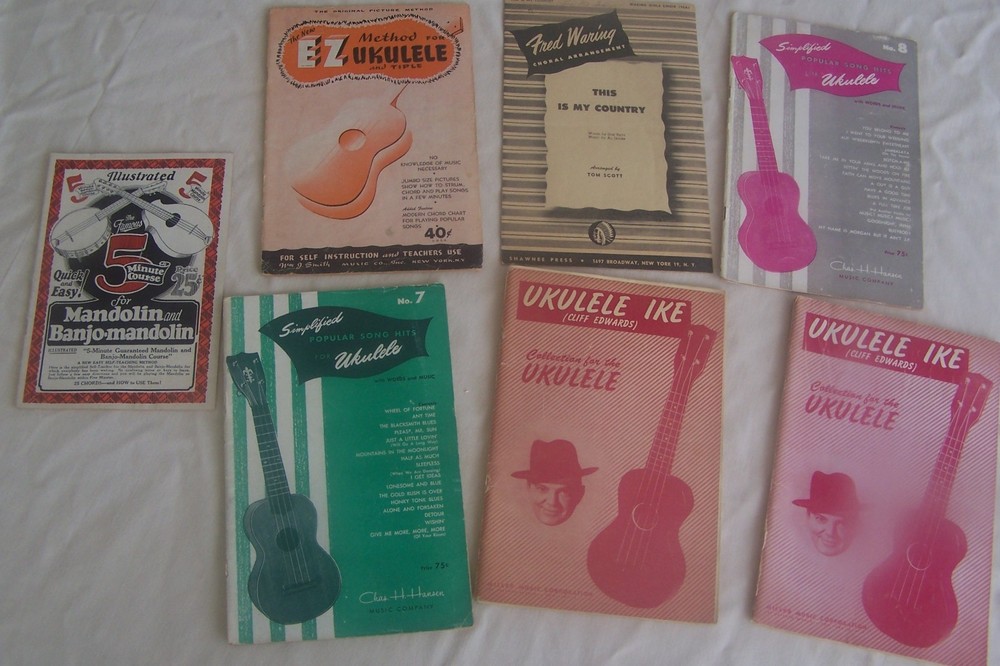 LOT of SIX 1940s-50s Ukulele Sheet Music Books Ike Cliff Edwards, Chas Hansen