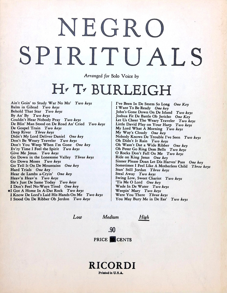 I Got A Home In Dat Rock Sheet Music H. T. Harry Burleigh High Voice Spiritual
