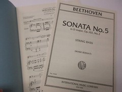 Beethoven Sonata #5 in D Major Op 102 #2 String Bass & Piano Sheet Music Book