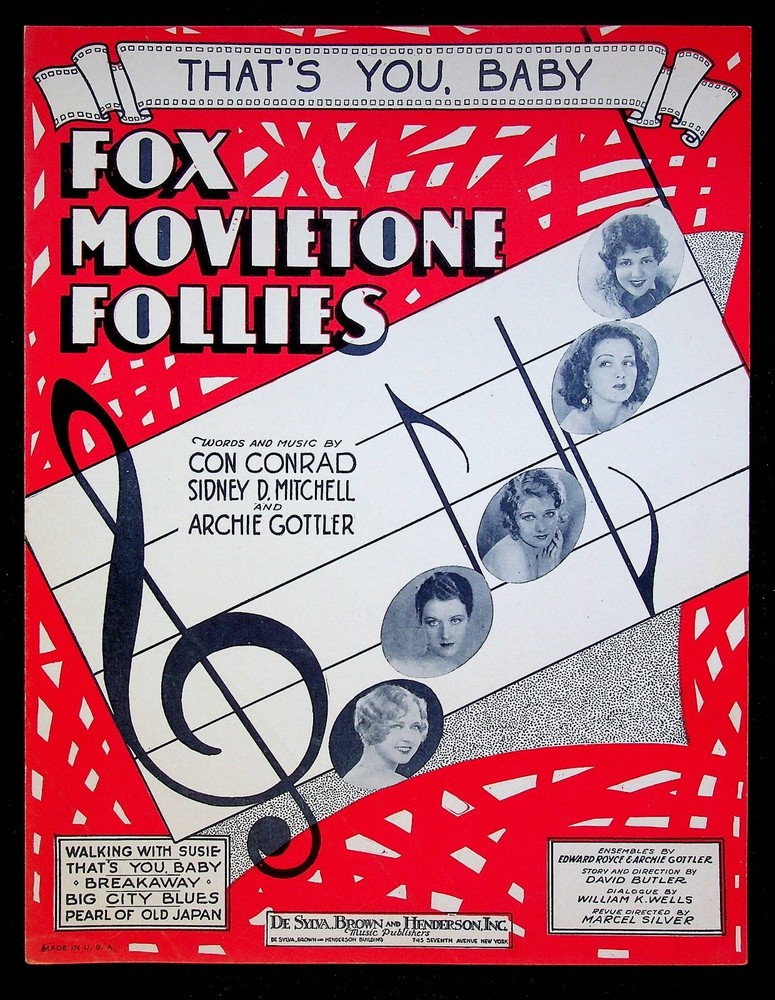 1929 Fox Movietone Follies w/ Lola Lane Sharon Lynn Movie Tie-in Sheet Music