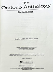 Oratoriao Anthology Vocal Library Baritone or Bass Voice Music Book Large Format