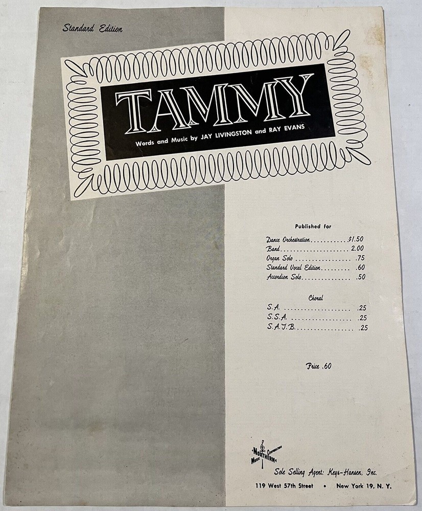 Vintage 1957 Tammy and the Bachelor Sheet Music Jay Livingston Ray Evans Movie