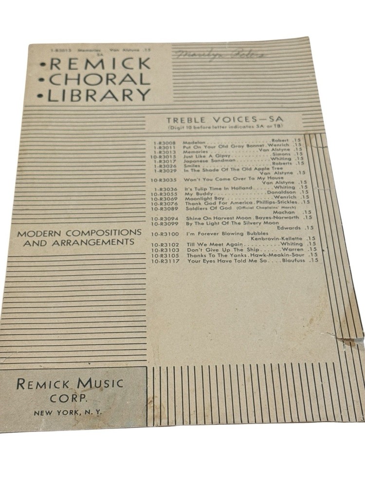 VTG 1929 Remick Choral Library Treble Voices SA Sheet Music Booklet