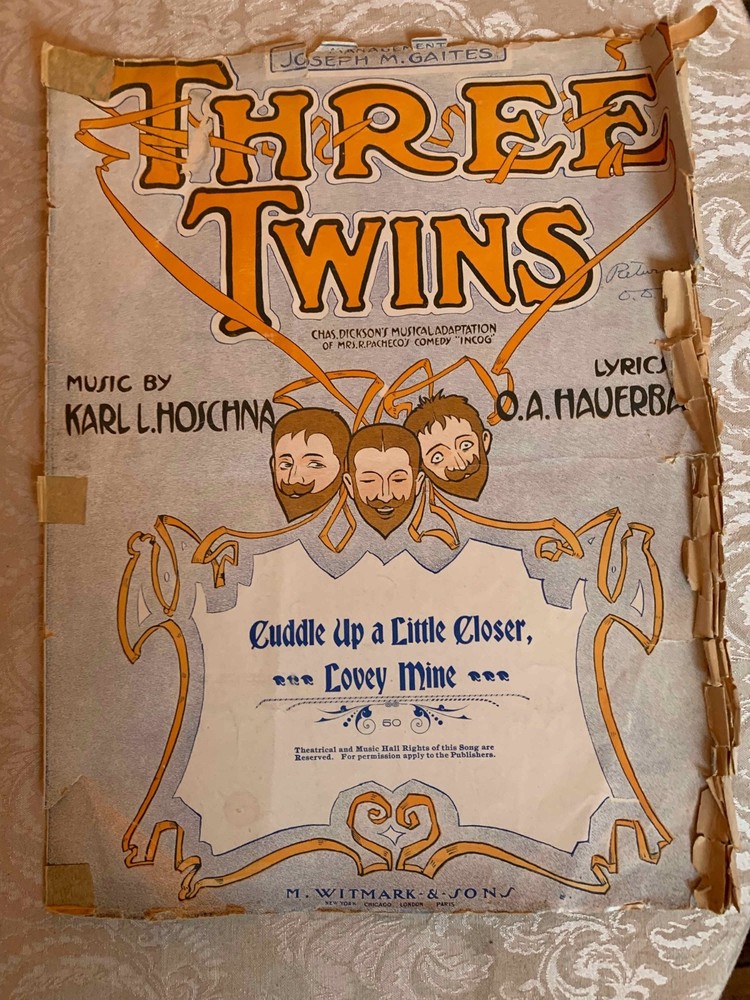 CUDDLE UP LITTLE CLOSER 1908 Three Twins Sheet Music Hoschna Hauerbach Witmark