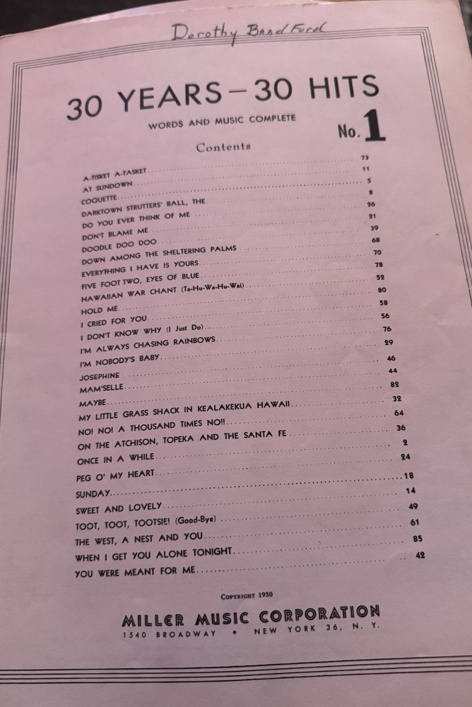 SHEET MUSIC/BOOK 30 YEARS – 30 HITS NO.2 1953