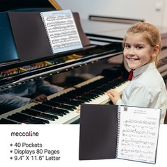 MECCALINE Sheet Music Folder (1 Pack, Black) – 40 8.5 x 11 inches, Black