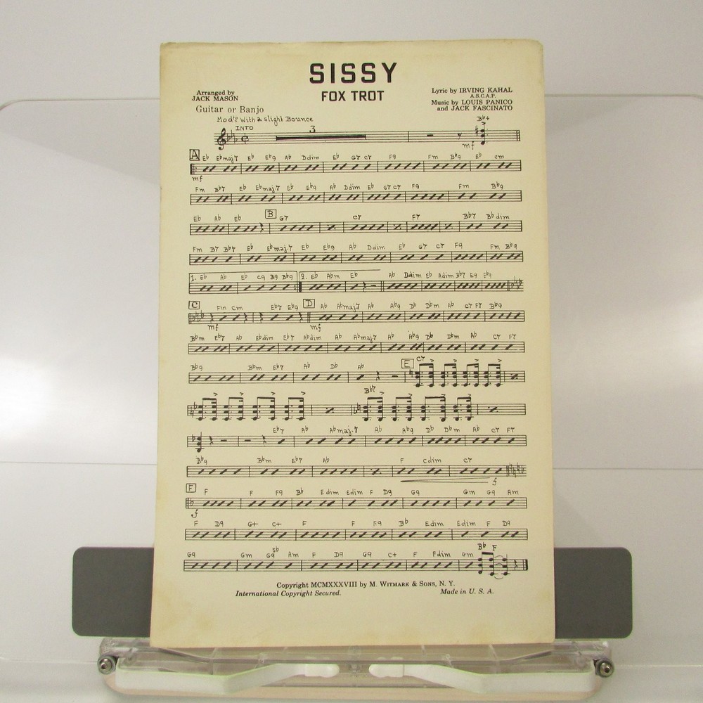 Vintage Sissy Sheet Music 1928 Peter De Rose Jack Mason Witmark Guitar Banjo