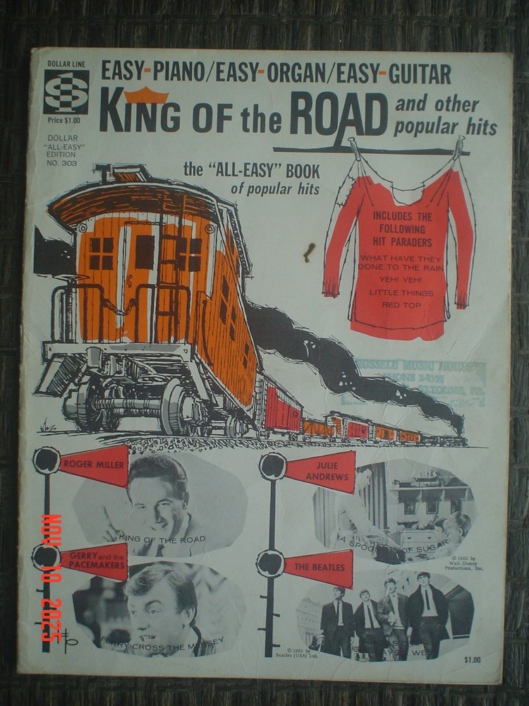 1965 KING OF THE ROAD AND OTHER POPULAR HITS SONG BOOK FOR PIANO/ORGAN/GUITAR