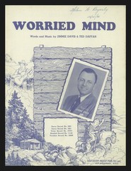 WORRIED MIND 1941 Governor JIMMIE DAVIS Country Cowboy Vintage Sheet Music
