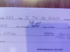 To Tell the Untold SATB Choir Sheet Music Lot 28 Copies Dick Anthony Lillenas Ca