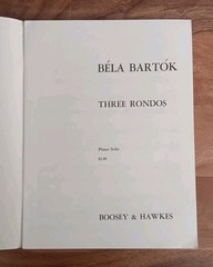 Béla Bartók – Three Rondos Piano Solo Vintage 1957 Boosey & Hawkes Sheet Music.