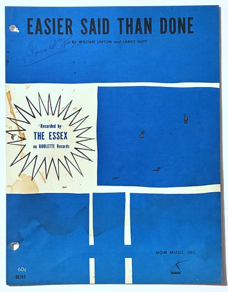 1963 THE ESSEX « EASIER SAID THAN DONE » SHEET MUSIC – POP ROCK ERA