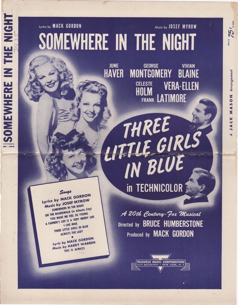 Somewhere In The Night, Three Little Girls In Blue, Jack Mason Band Chart,1946