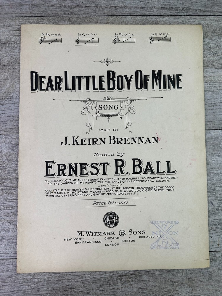 Dear Little Boy of Mine Sheet Music Ernest R. Ball M. Witmark & Sons 1917 P/V/G
