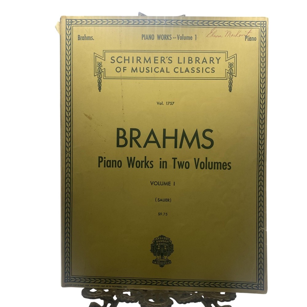 Vintage G Schirmer Brahms Piano Works Vol 1 Piano Score Yellow Vol 1757 USA