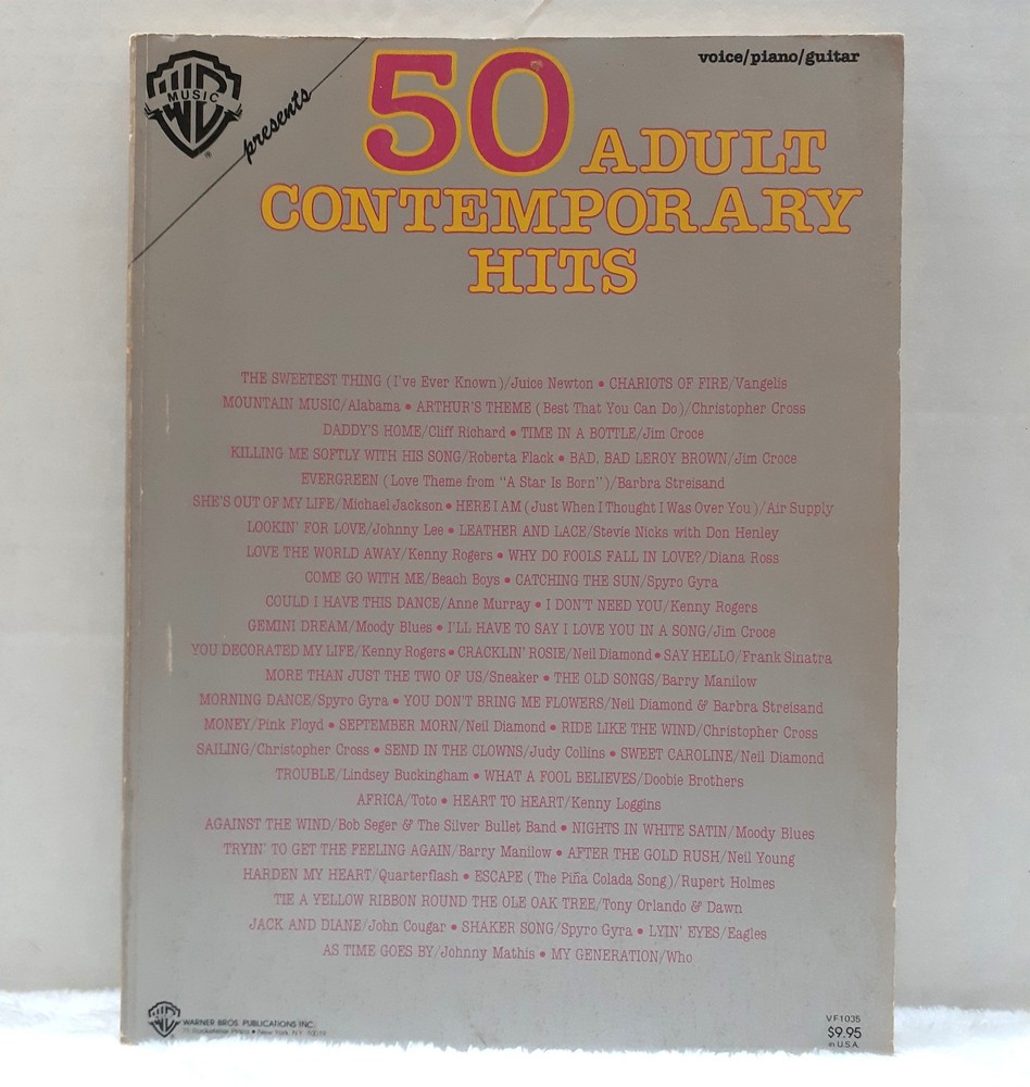 50 Adult Contemporary Hits Songbook Warner Bros Piano Voice Guitar Vintage